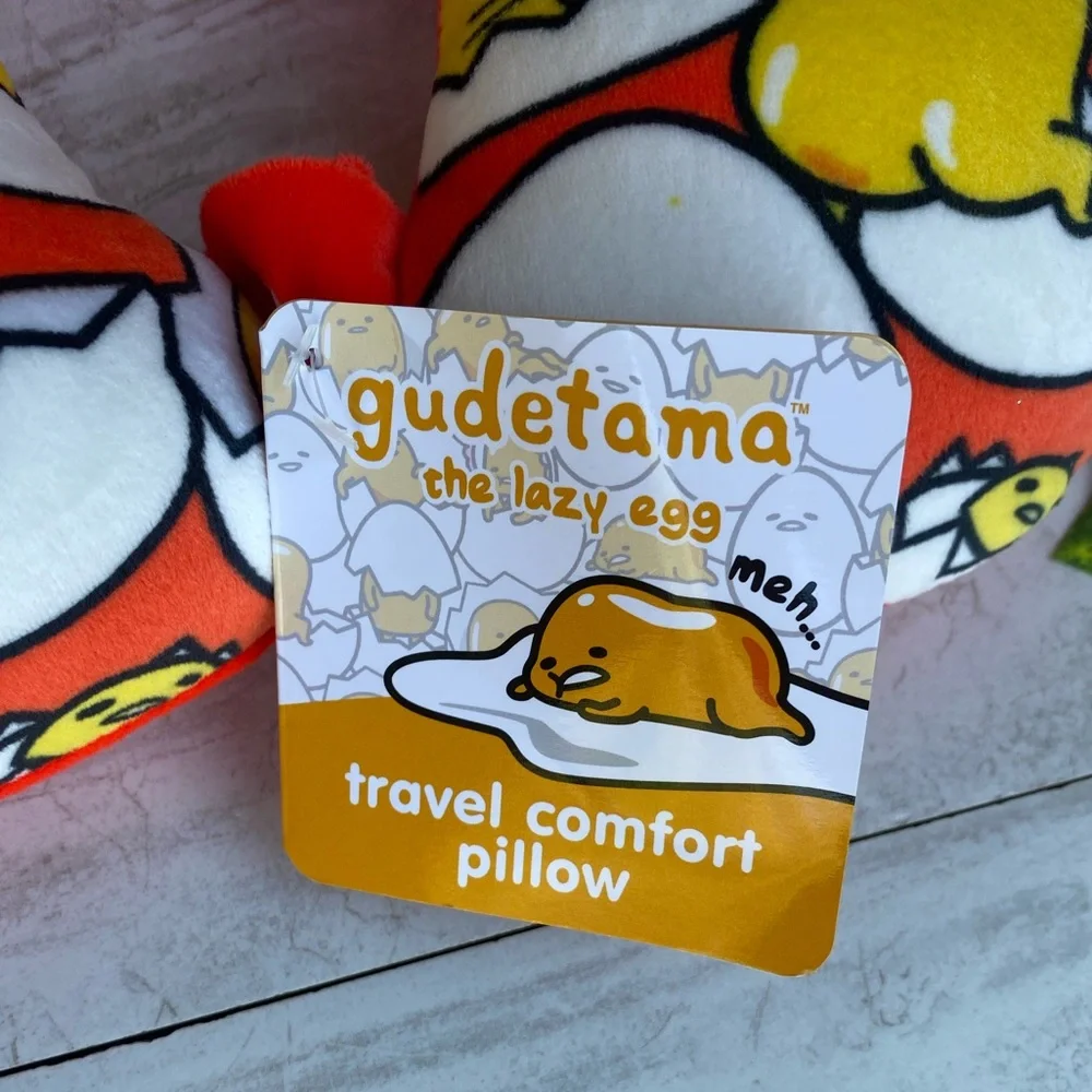 Sanrio Gudetama The Lazy Egg Travel Plush Neck Pillow Vacation Rest Airplane Red